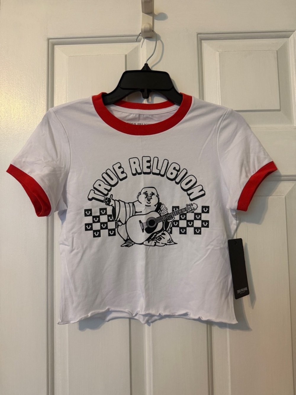 True Religion Crop Tee with Red Ringer Trim NEW